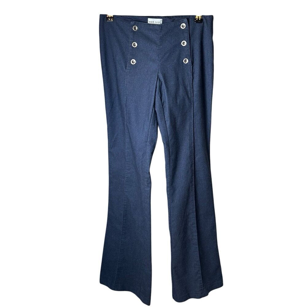 Wet Seal Dark Navy Blue Flare Pants Sailor Button Pants‎ Low Rise Vintage Y2K